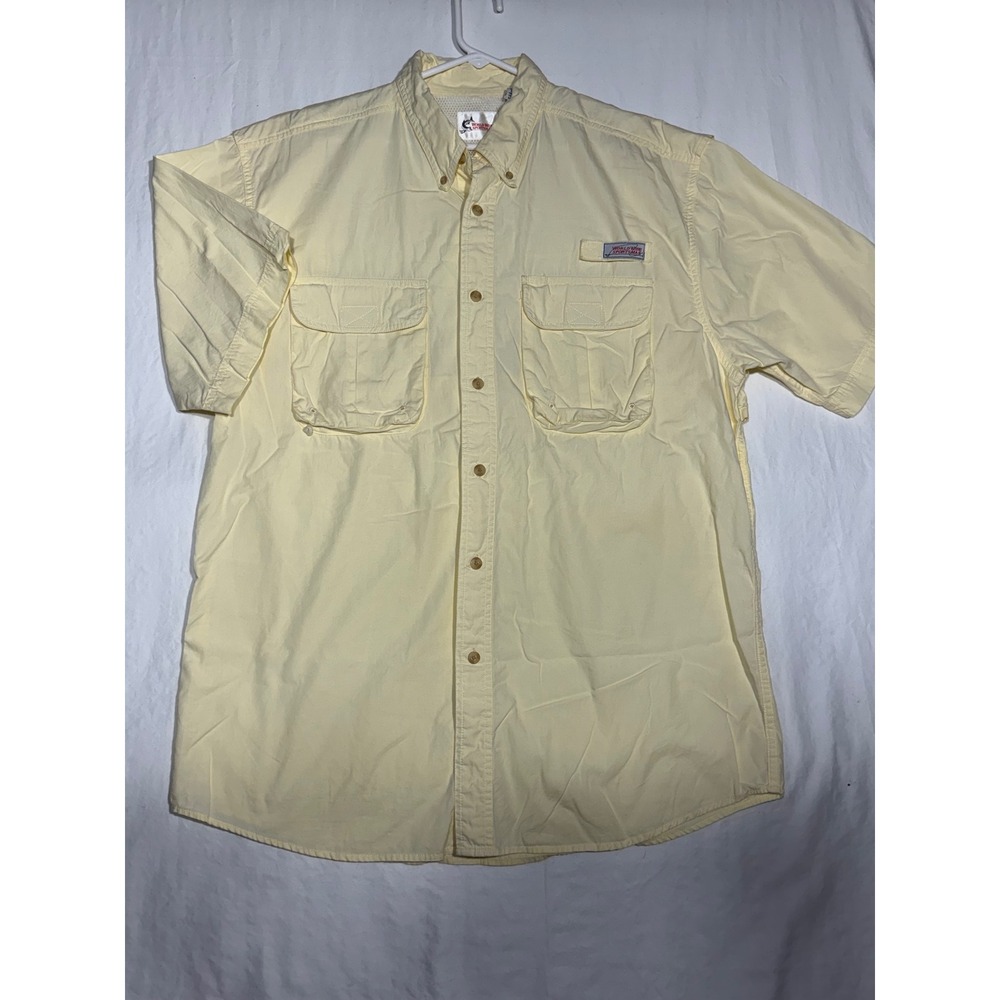 World Wide Sportsman Mens Large Yellow Fishing Shirt Short Sleeve Cotton Mesh